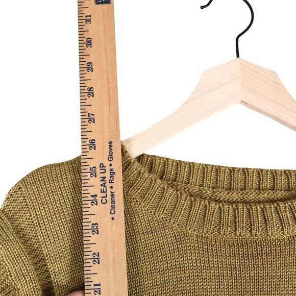 WoolOvers 100% Wool Crewneck Sweater Fits M Mustard Peas Heather Knit Pullover - Picture 4 of 7